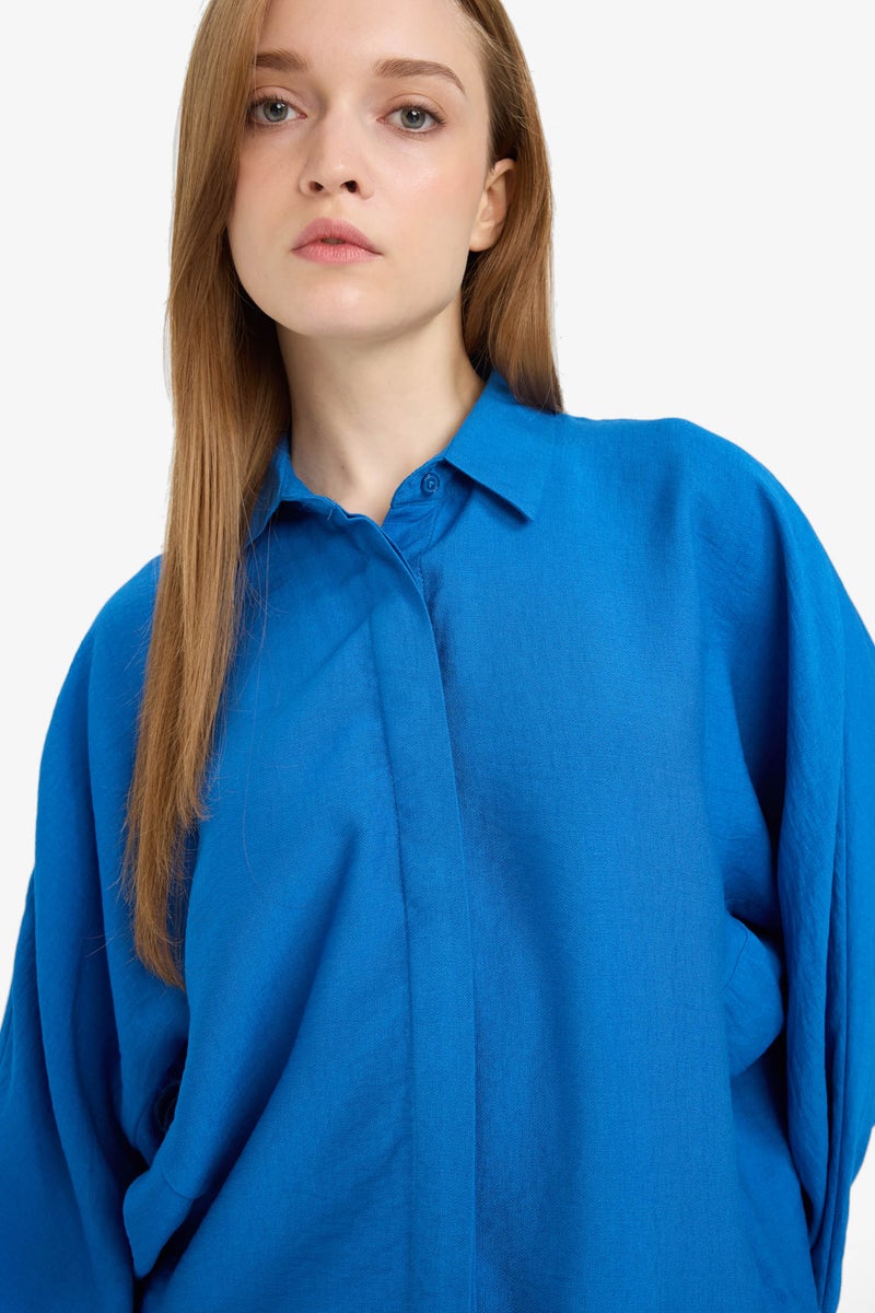 ديفاكتو تونيك قميص محجبات بيزك قصة مريحة من مزيج الكتان - Image 5